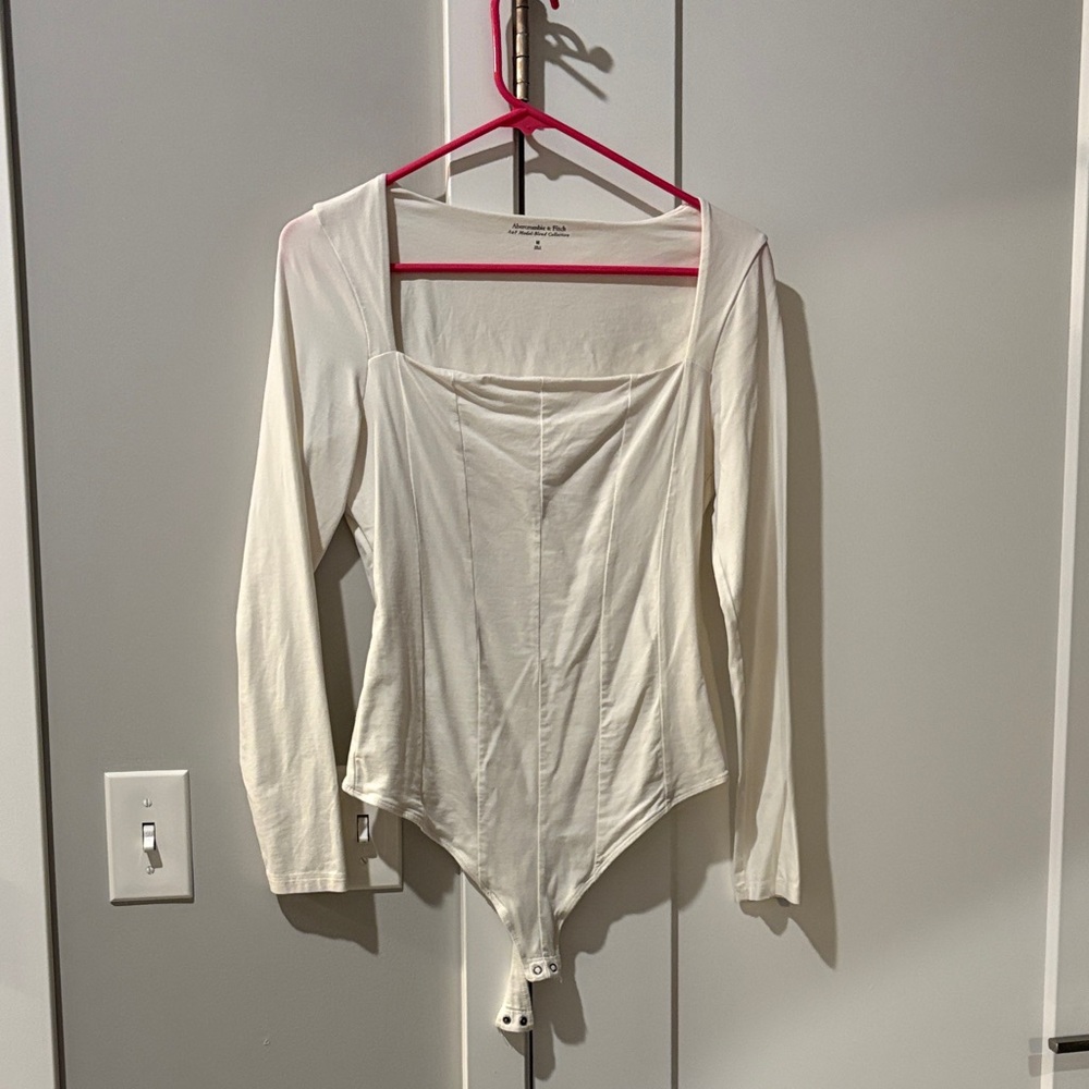 Abercrombie & Fitch Cream Long Sleeve Bodysuit